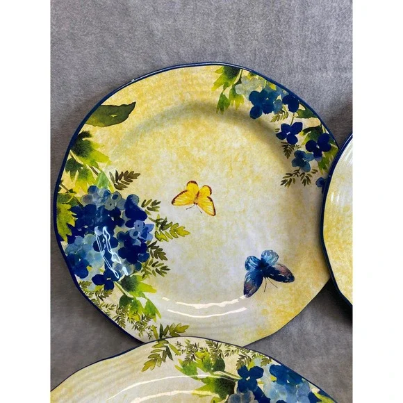 Pier 1 Imports Butterfly Floral Melamine 11" Dinner Plates Set of 4 BPA Free - Picture 7 of 7
